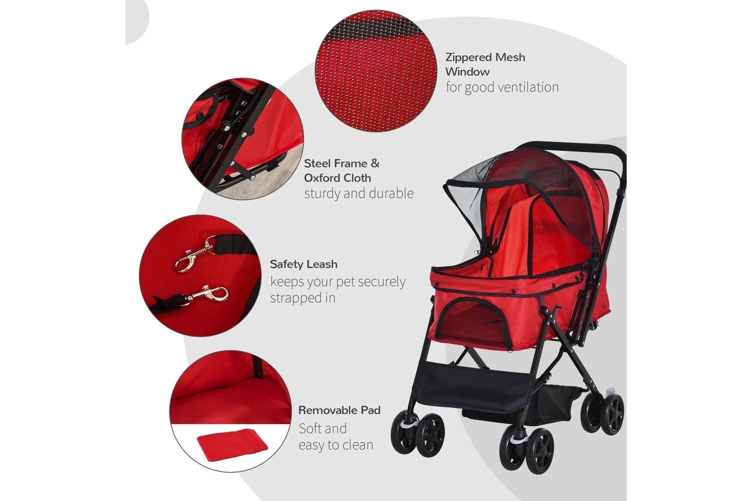 PawHut D00-126RD Foldable Travel Pet Stroller | Red-7