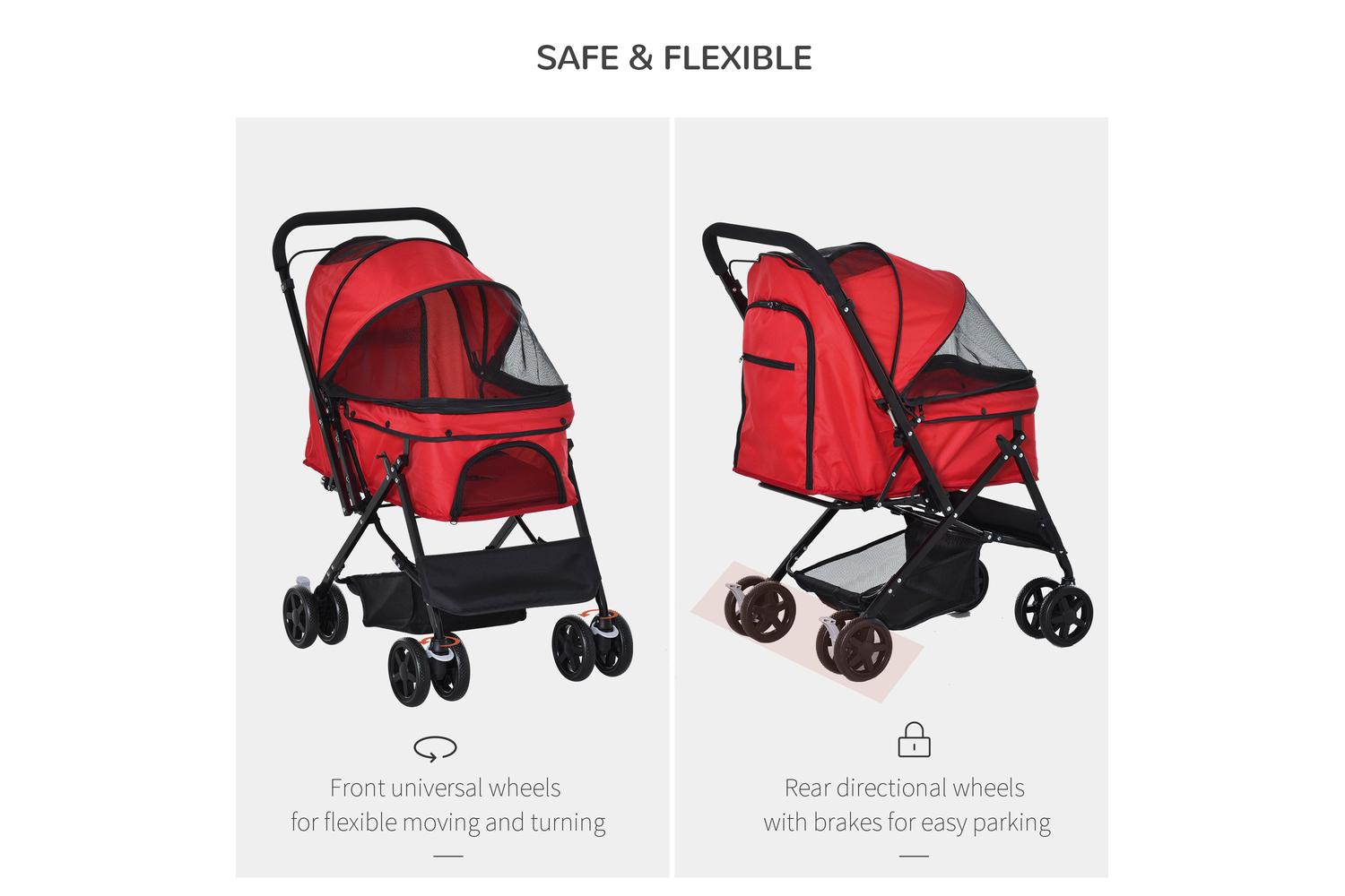 PawHut D00-126RD Foldable Travel Pet Stroller | Red-8
