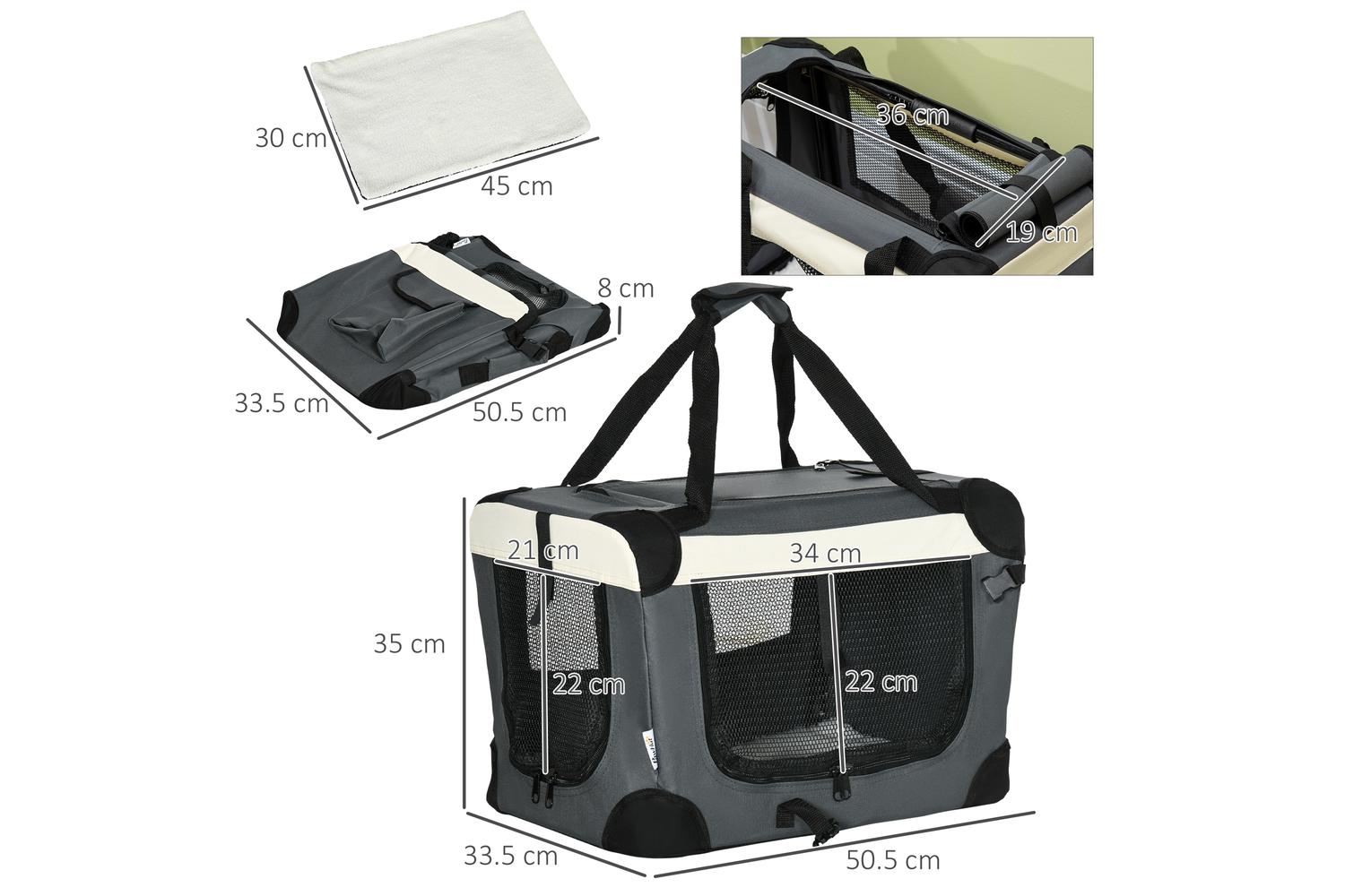 PawHut D00-153V00GY Small Dog Travel Carrier | Grey | Extra Small-2