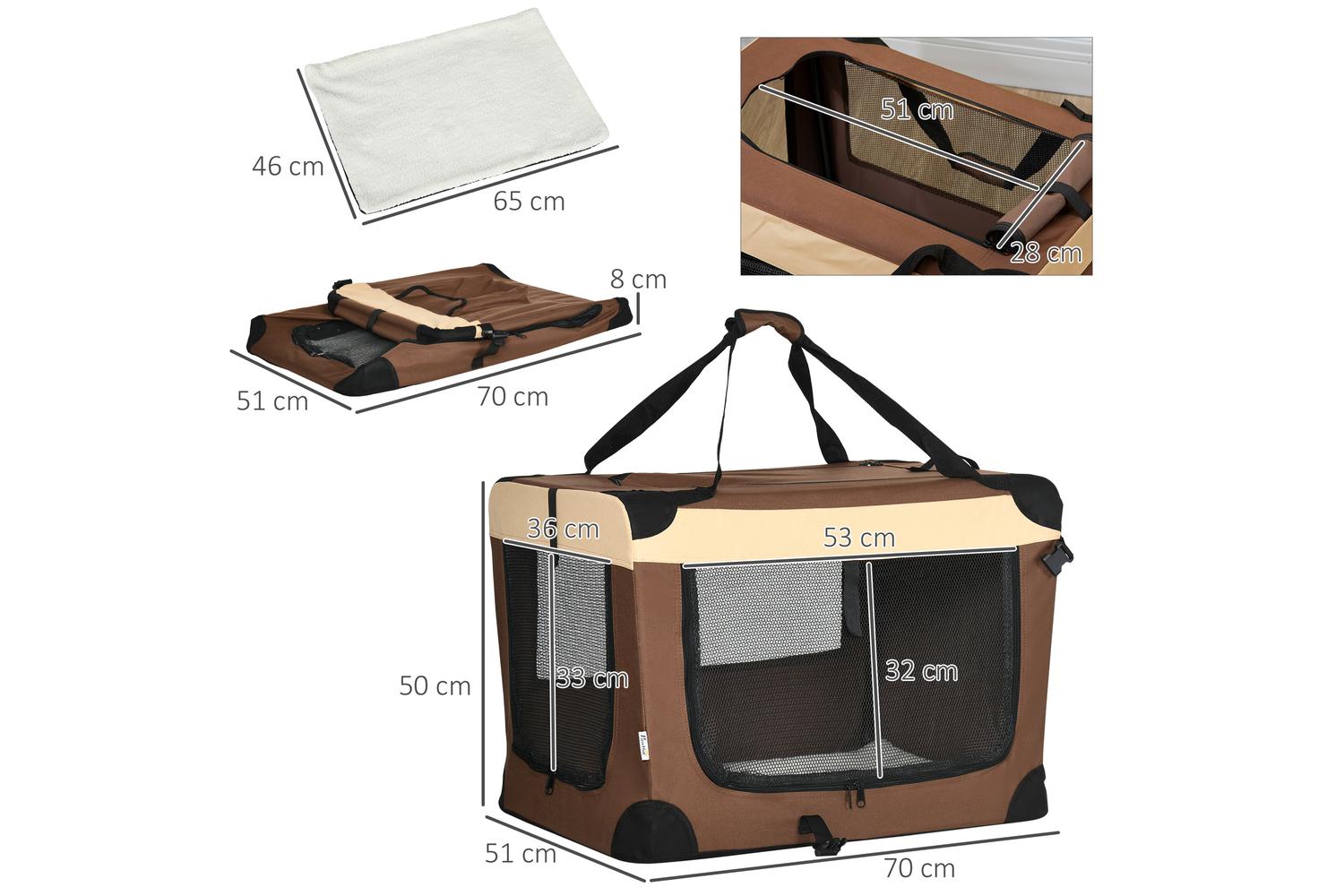 PawHut D00-153V02BN Small Dog Travel Carrier | Brown | Medium-2