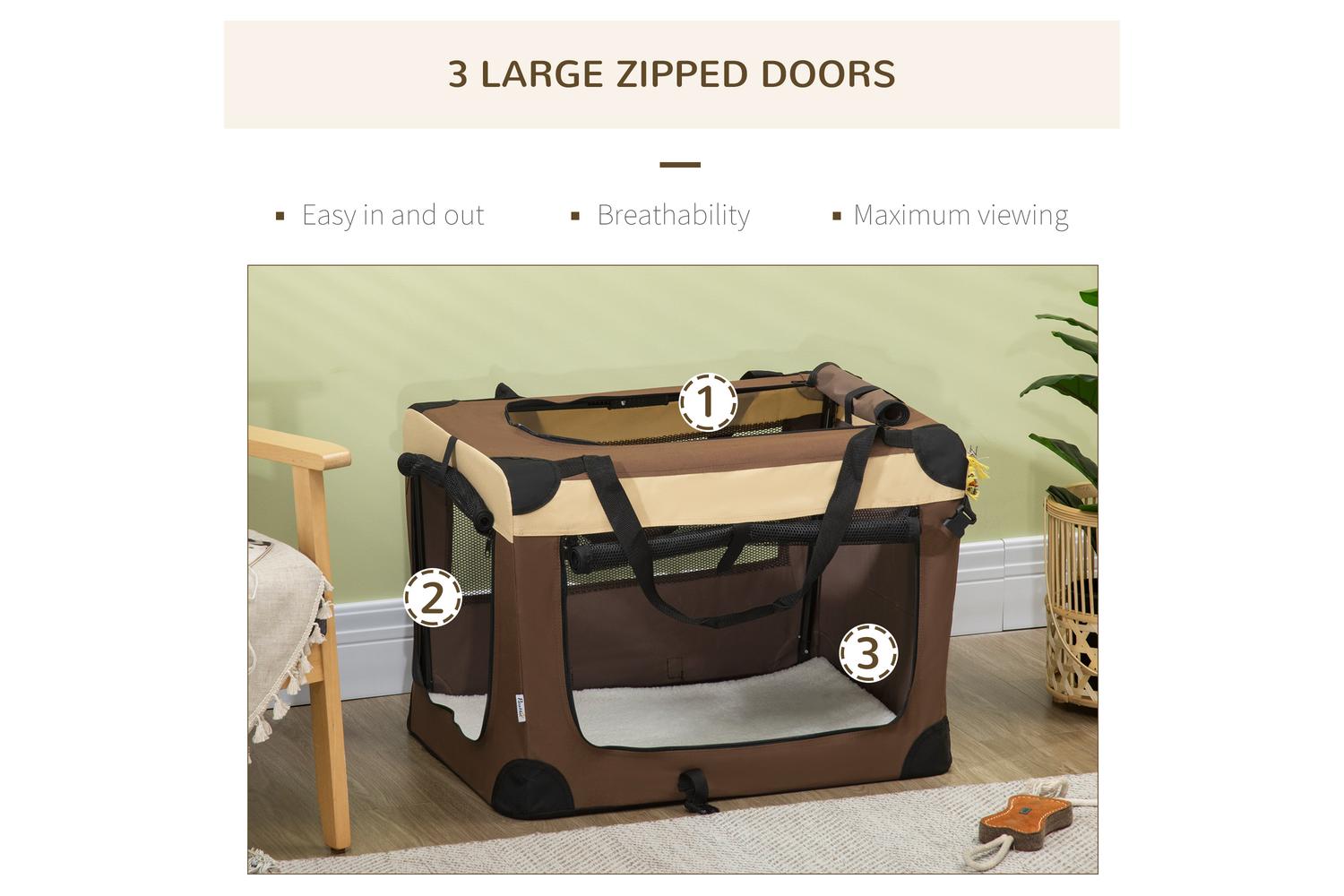 PawHut D00-153V02BN Small Dog Travel Carrier | Brown | Medium-7
