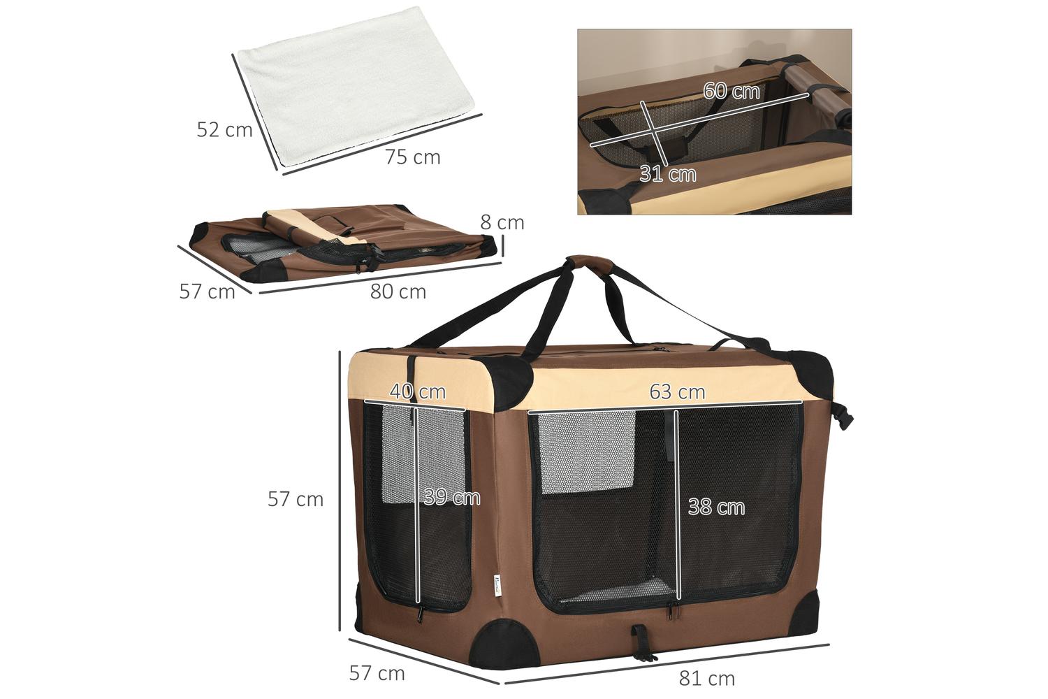 PawHut D00-153V03BN Medium Dog Travel Carrier | Brown | Large-2