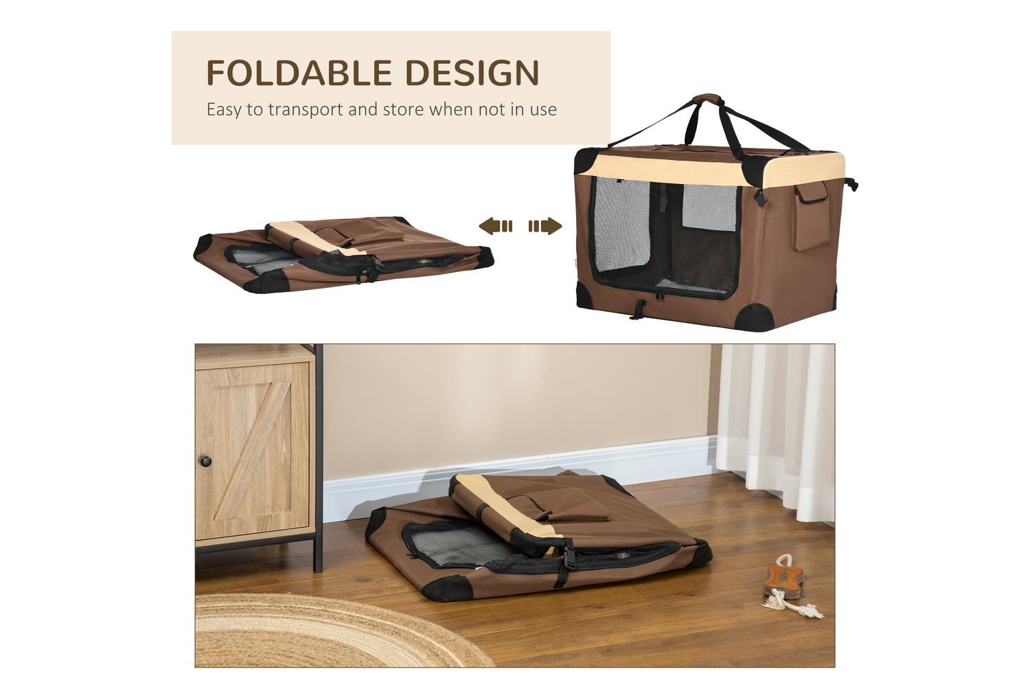 PawHut D00-153V03BN Medium Dog Travel Carrier | Brown | Large-5