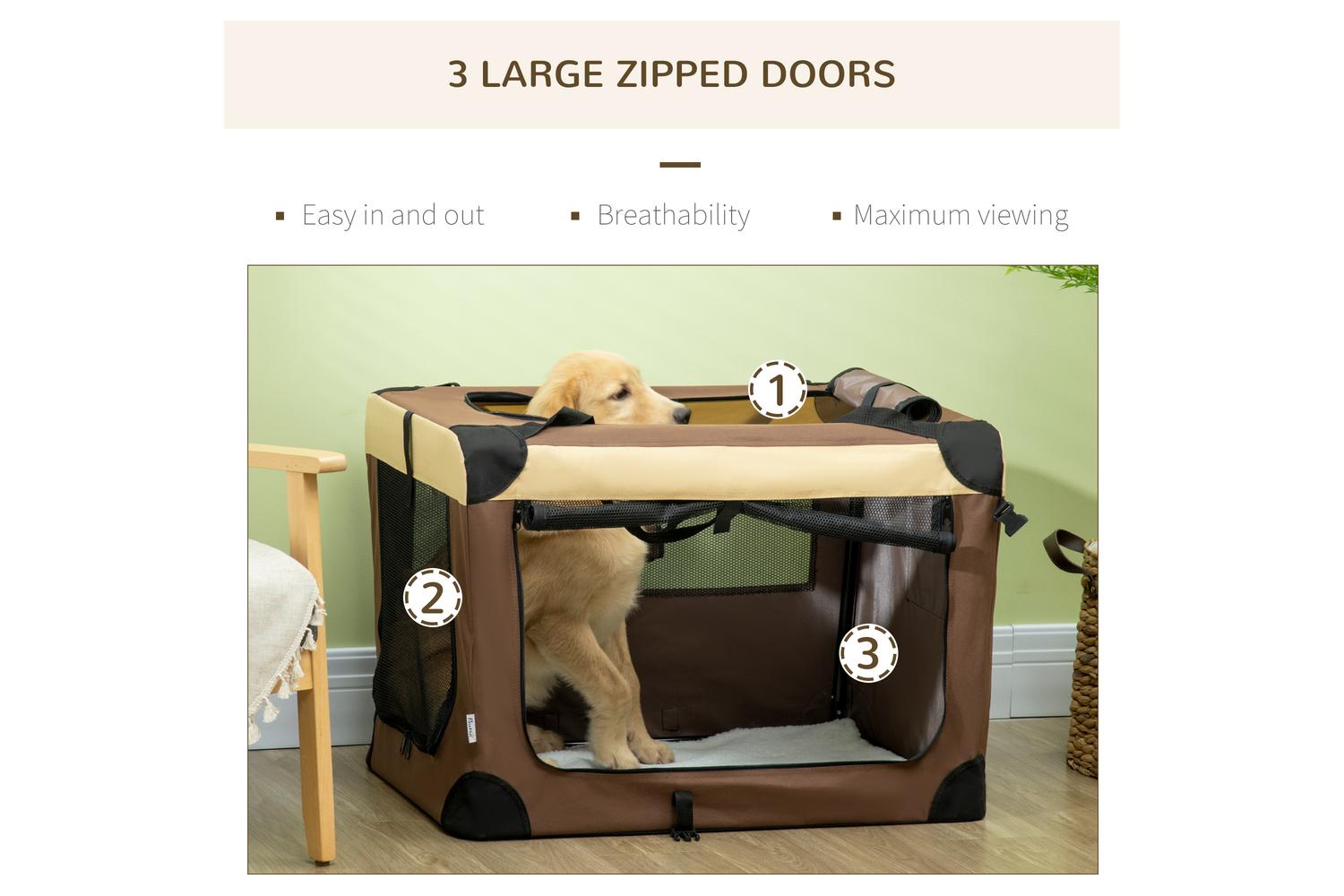 PawHut D00-153V03BN Medium Dog Travel Carrier | Brown | Large-7