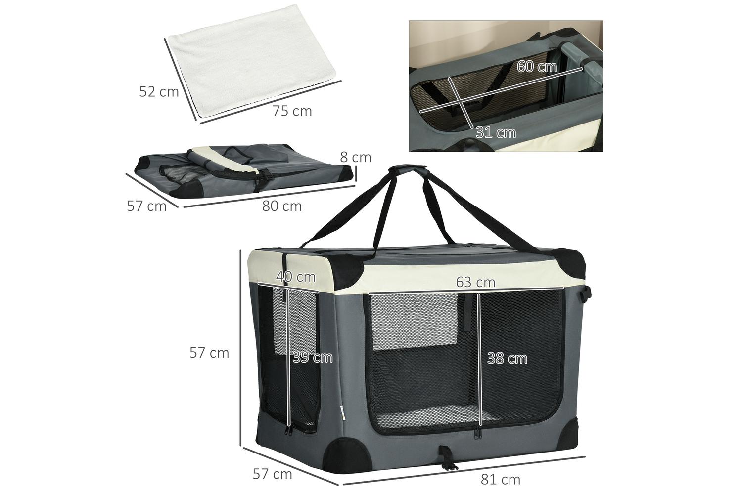 PawHut D00-153V03GY Medium Dog Travel Carrier | Grey | Large-2