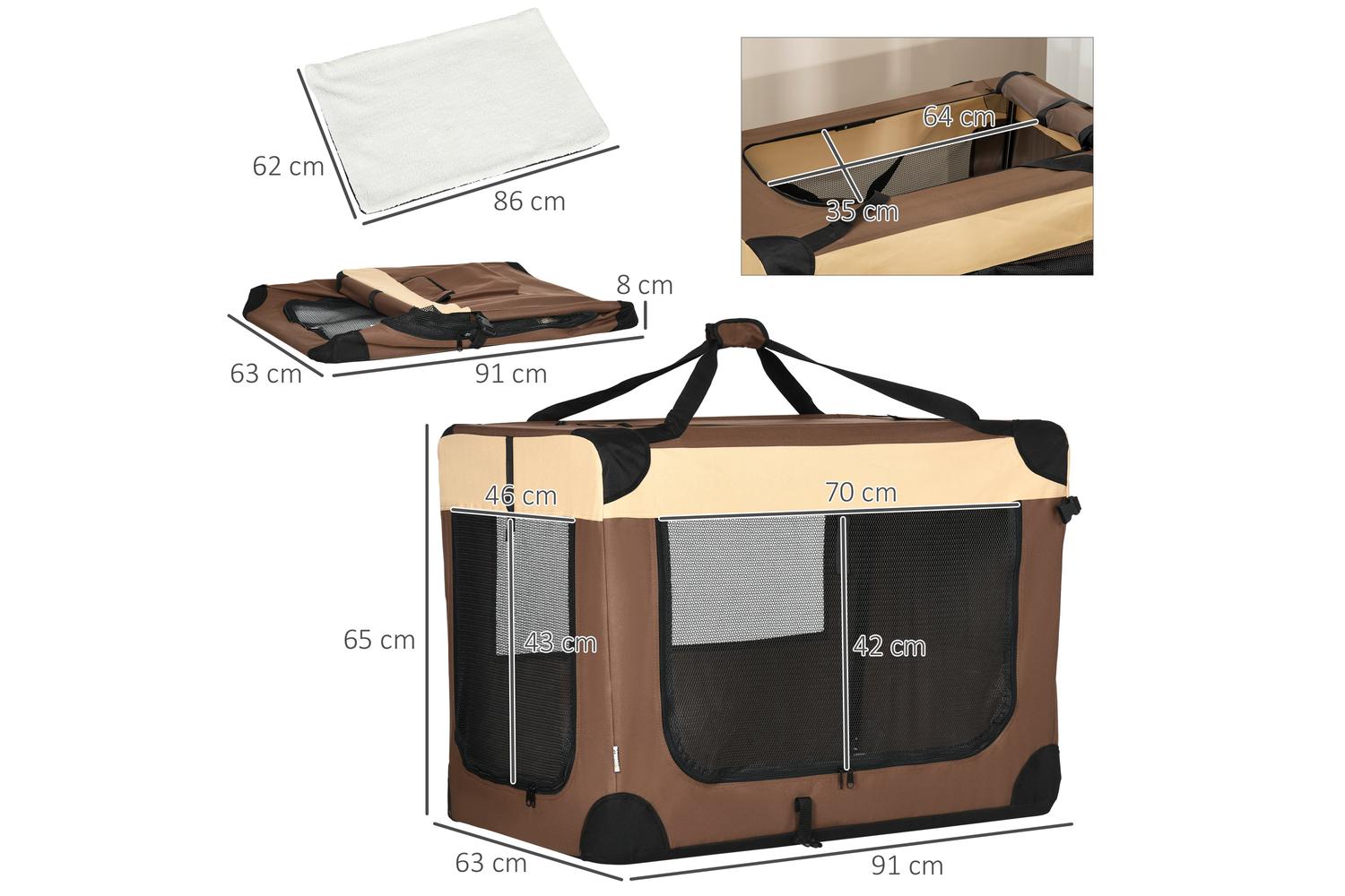 PawHut D00-153V04BN Medium Dog Travel Carrier | Brown | Extra Large-2