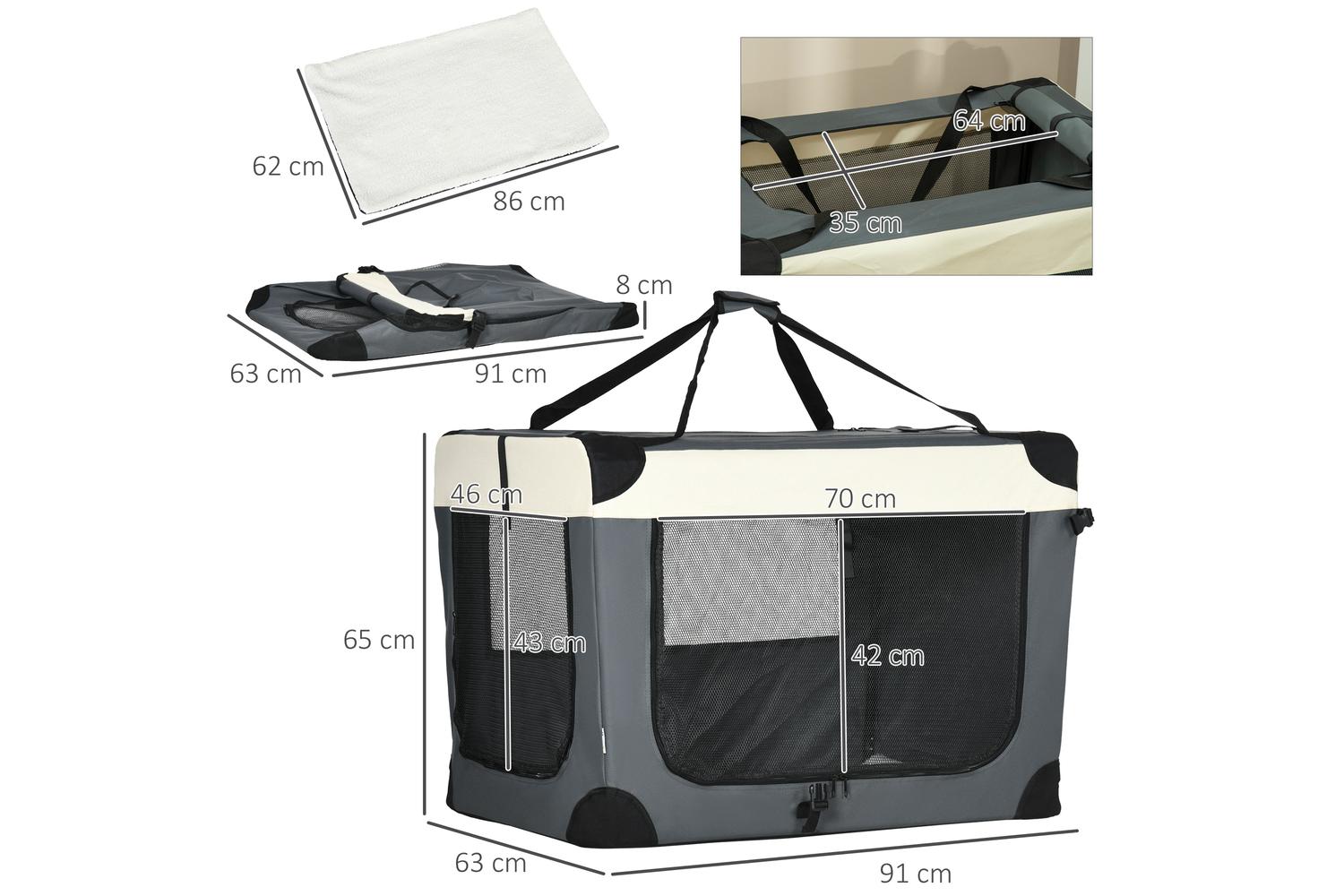 PawHut D00-153V04GY Medium Dog Travel Carrier | Grey | Extra Large-2