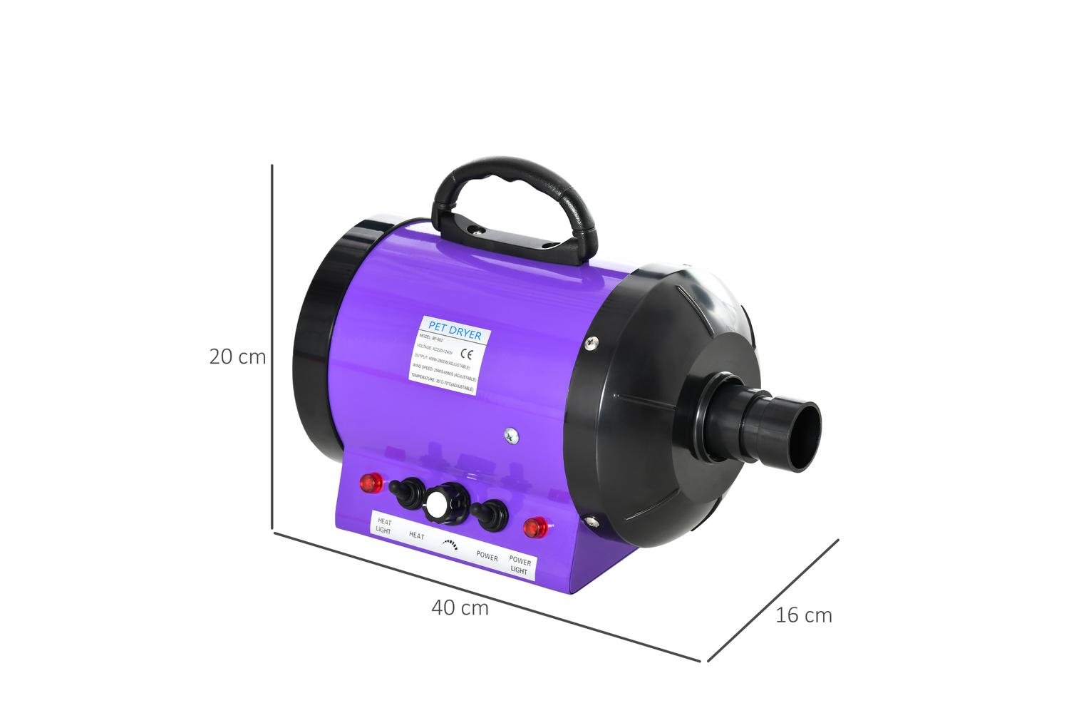 PawHut D01-021V70 2800W Dog Hair Dryer Pet Grooming Blaster | Purple-2