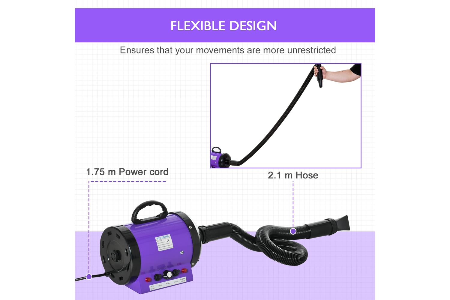 PawHut D01-021V70 2800W Dog Hair Dryer Pet Grooming Blaster | Purple-6