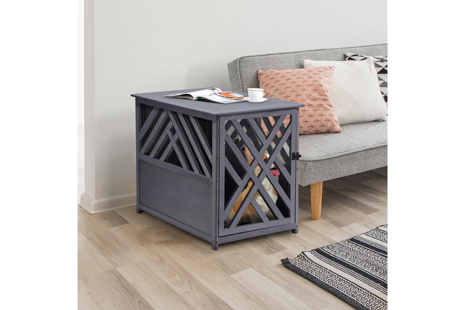 PawHut D02-041 Wood Furniture Style Dog Crate | Grey