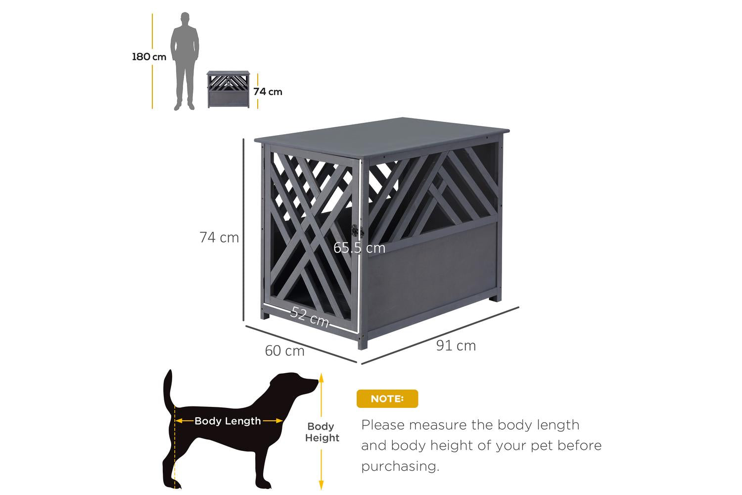 PawHut D02-041 Wood Furniture Style Dog Crate | Grey-2