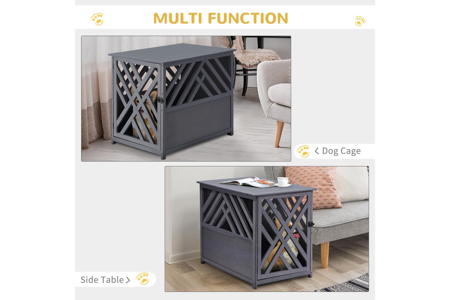 PawHut D02-041 Wood Furniture Style Dog Crate | Grey-3