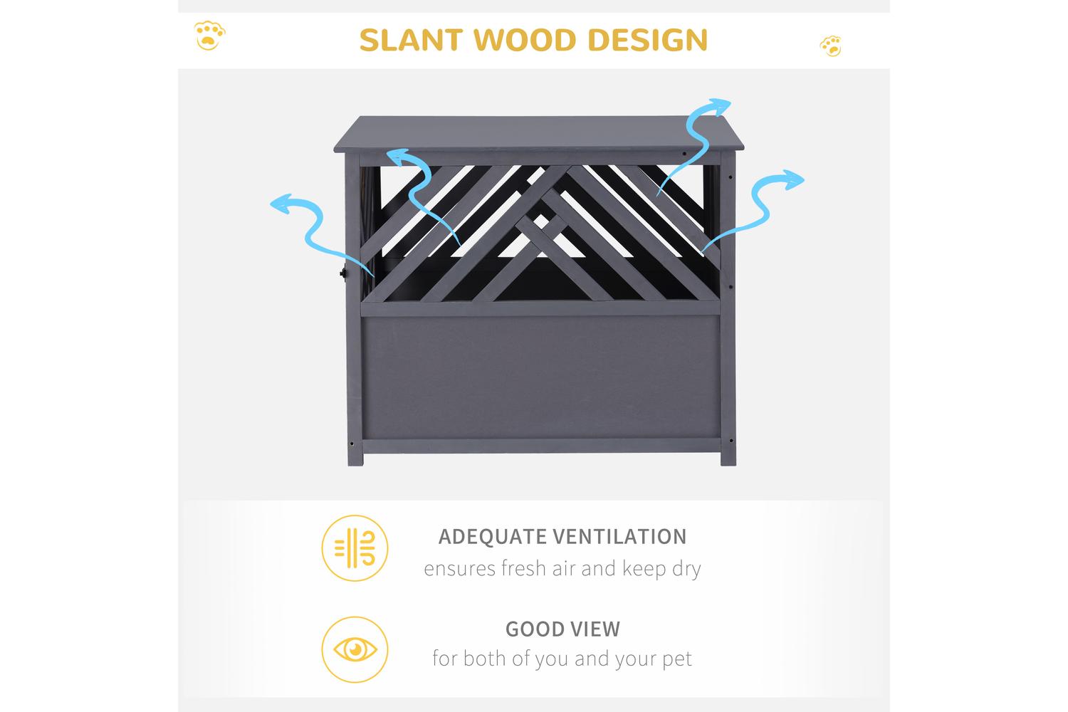 PawHut D02-041 Wood Furniture Style Dog Crate | Grey-4