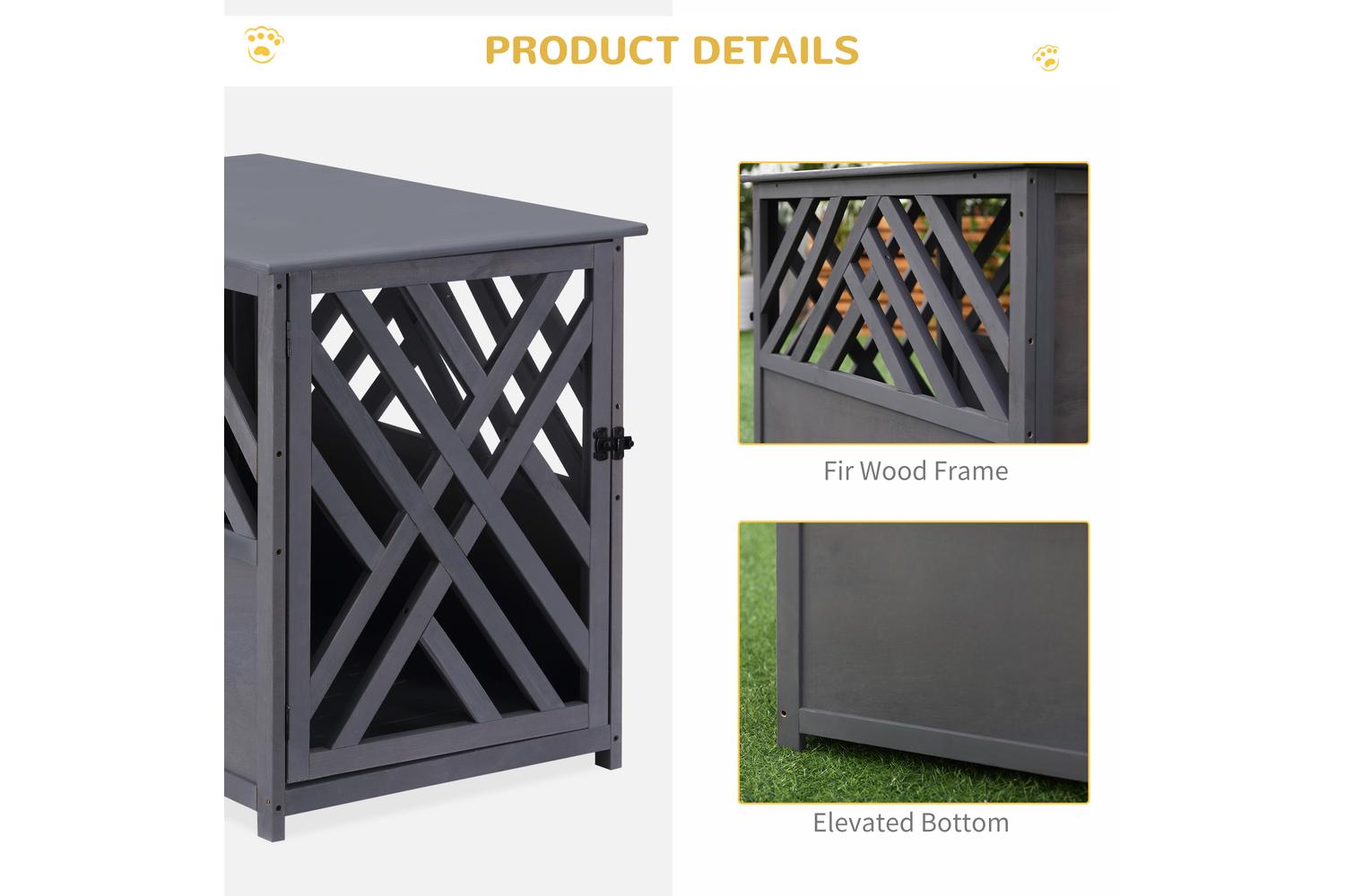 PawHut D02-041 Wood Furniture Style Dog Crate | Grey-5