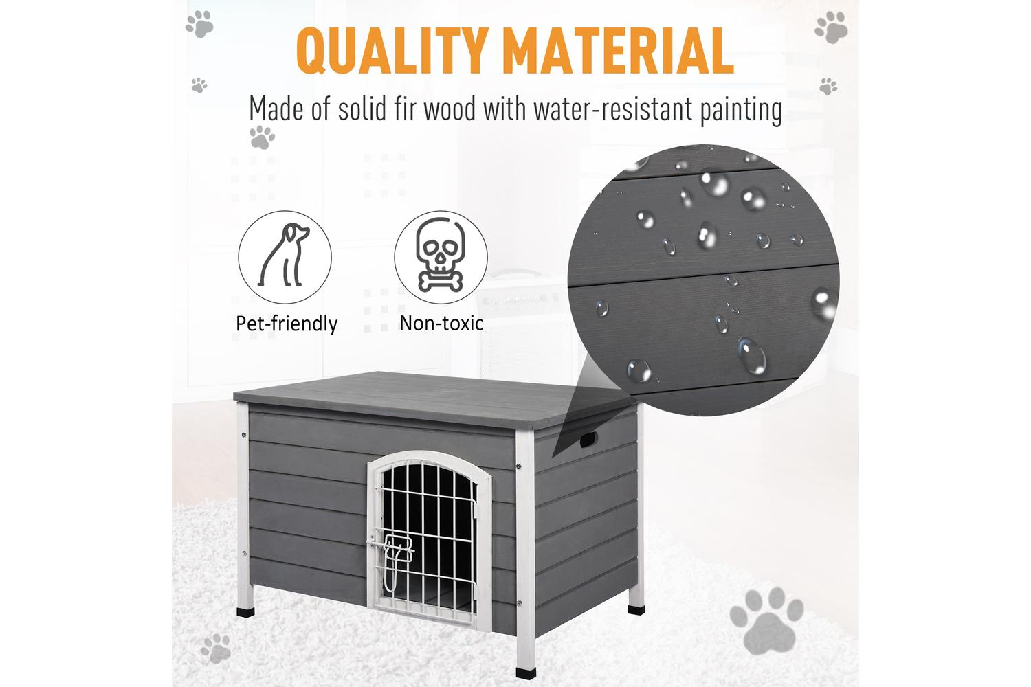 PawHut D02-044 Wooden Dog Crate Kennel | Grey-3