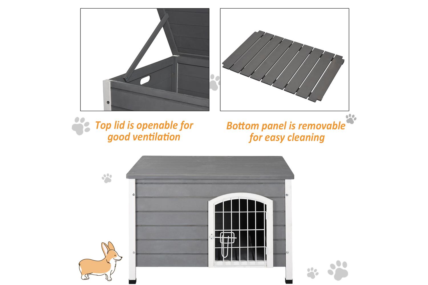 PawHut D02-044 Wooden Dog Crate Kennel | Grey-4