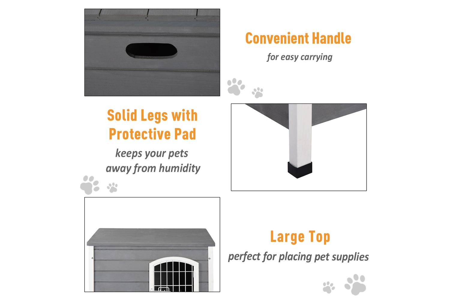 PawHut D02-044 Wooden Dog Crate Kennel | Grey-5