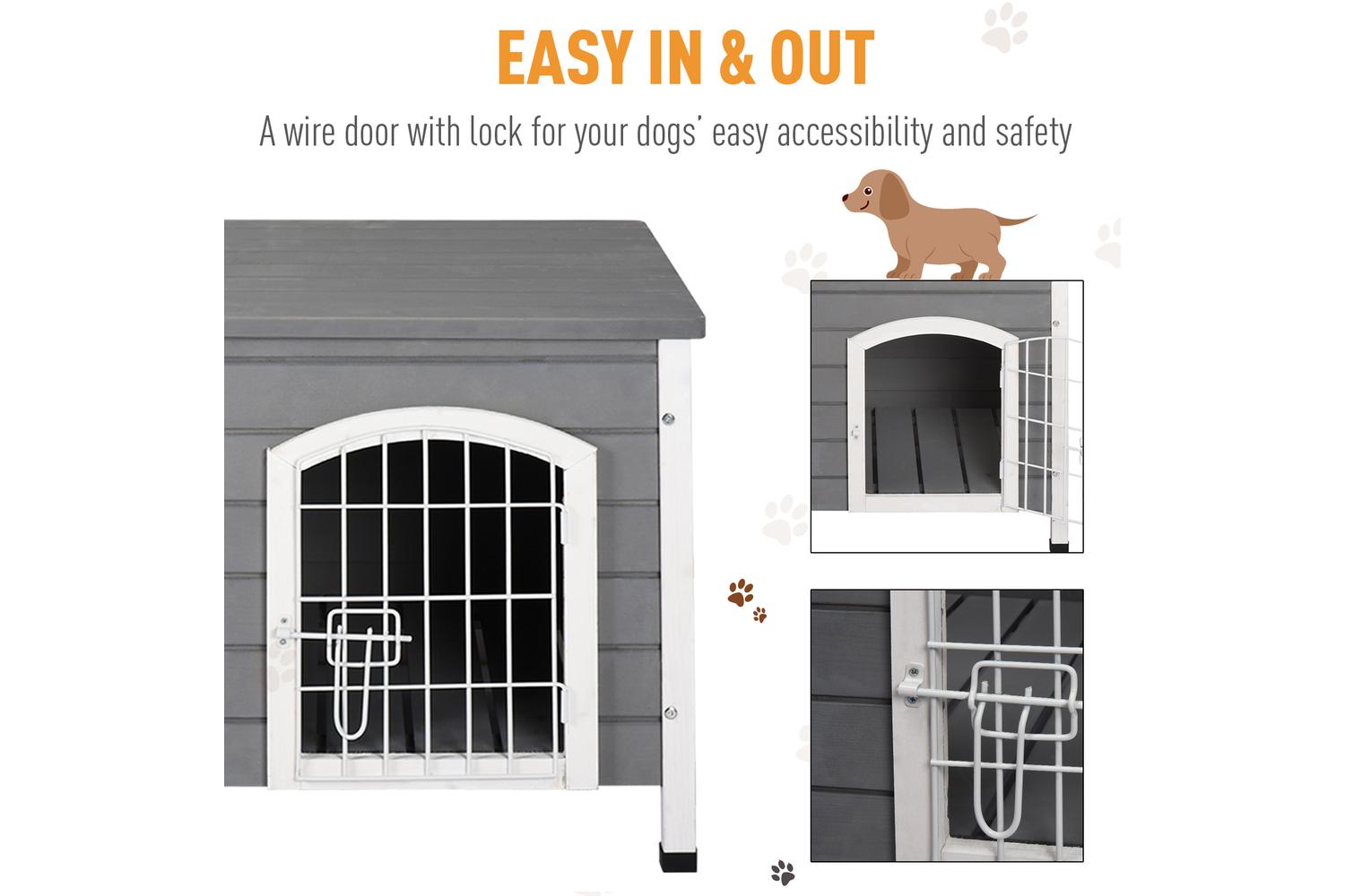 PawHut D02-044 Wooden Dog Crate Kennel | Grey-6