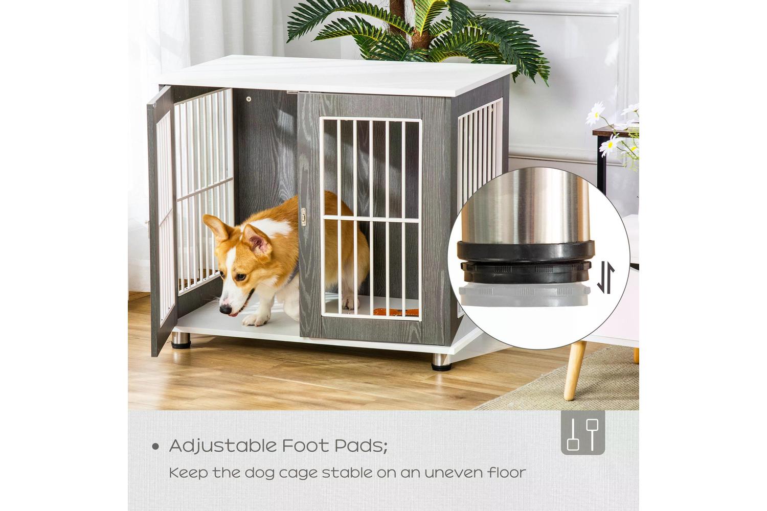 PawHut D02-076 Wooden Dog Crate Kennel | Grey & White-5