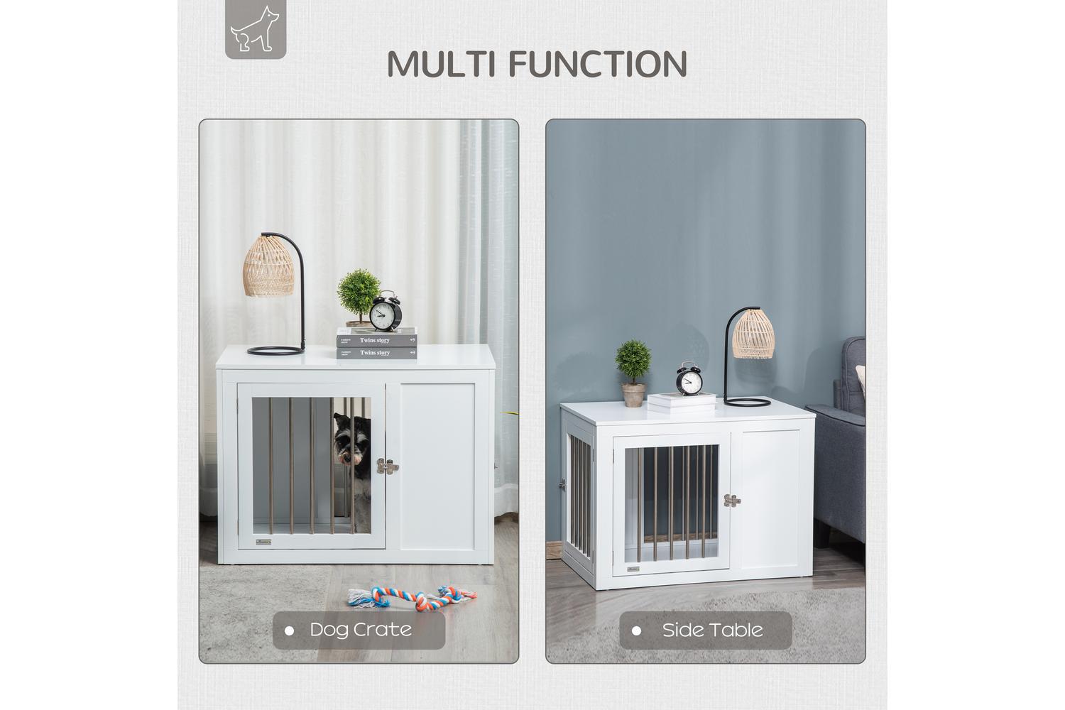 PawHut D02-082WT Two-In-One Dog Cage for Medium Dogs | White-3