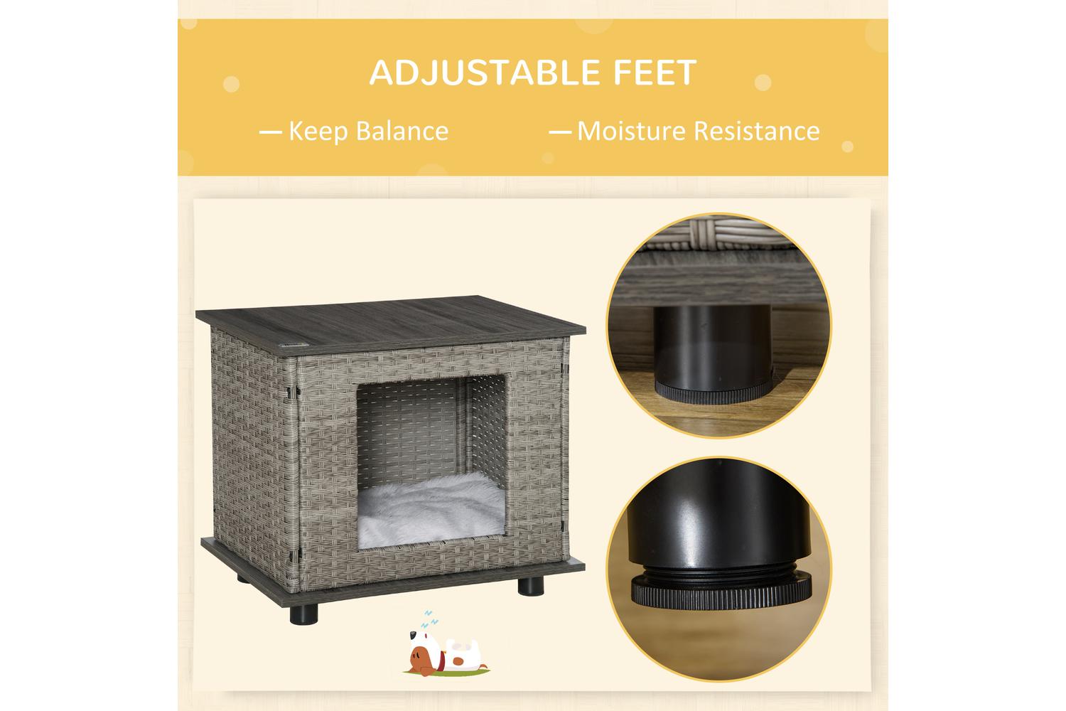 PawHut D02-107V70GY Wicker Dog House with Rattan Pet Bed | Grey-4