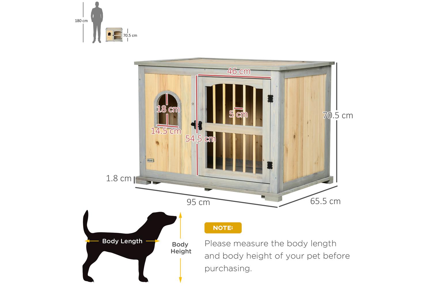PawHut D02-114 Wooden Dog Crate Kennel  for Small, Medium Dogs | Grey & Natural-2