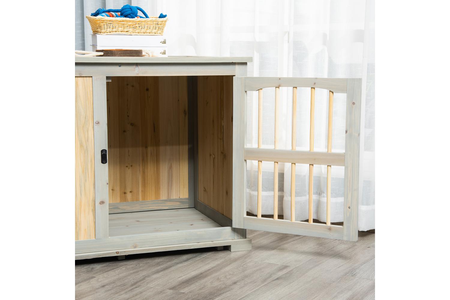 PawHut D02-114 Wooden Dog Crate Kennel  for Small, Medium Dogs | Grey & Natural-8