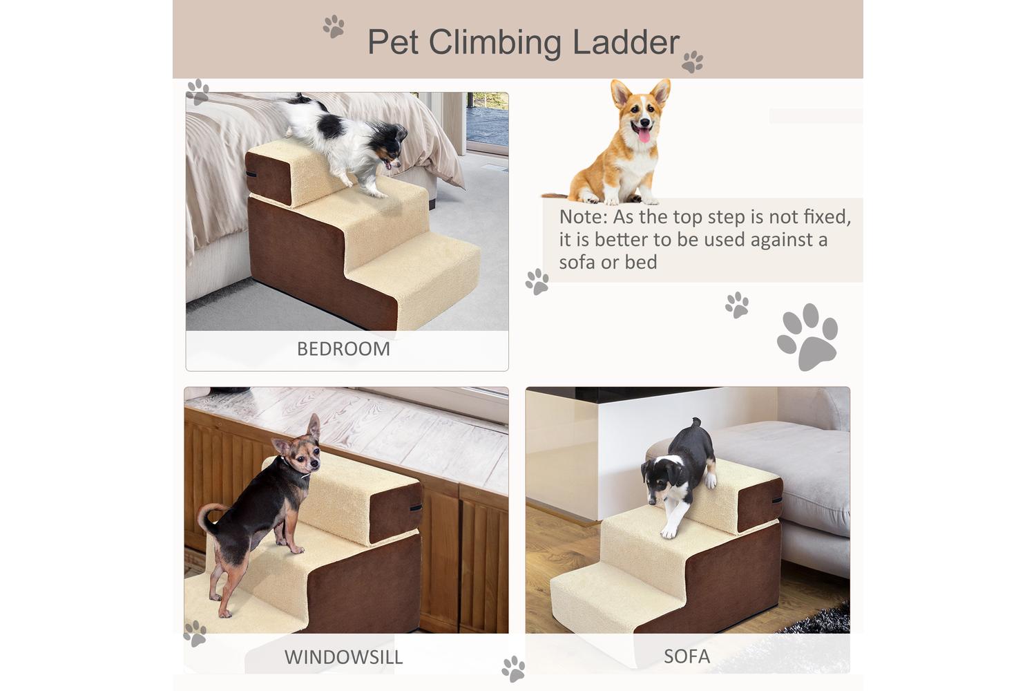 PawHut D06-004 Domestic Pets Deluxe Sponge 3-Step Staircase | Beige-3