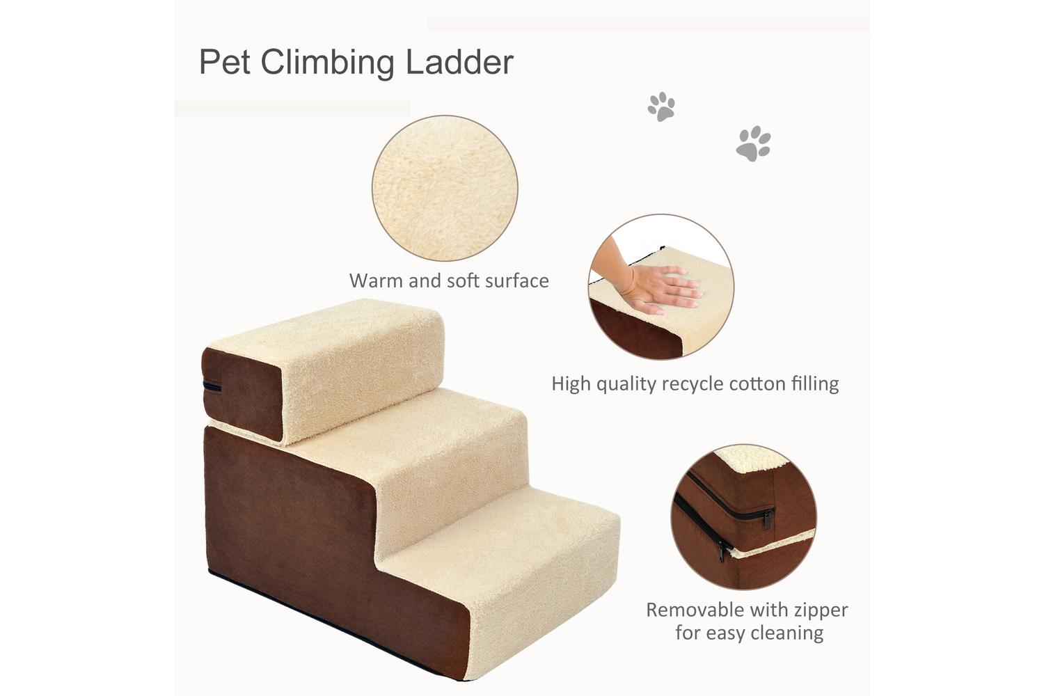 PawHut D06-004 Domestic Pets Deluxe Sponge 3-Step Staircase | Beige-4
