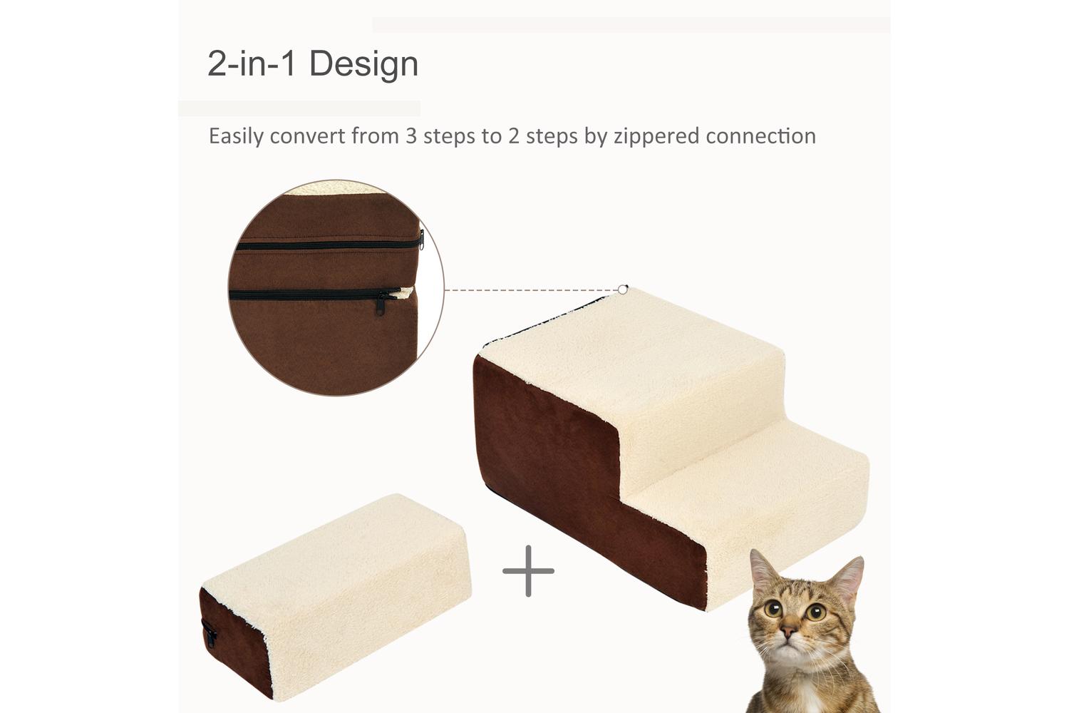 PawHut D06-004 Domestic Pets Deluxe Sponge 3-Step Staircase | Beige-5