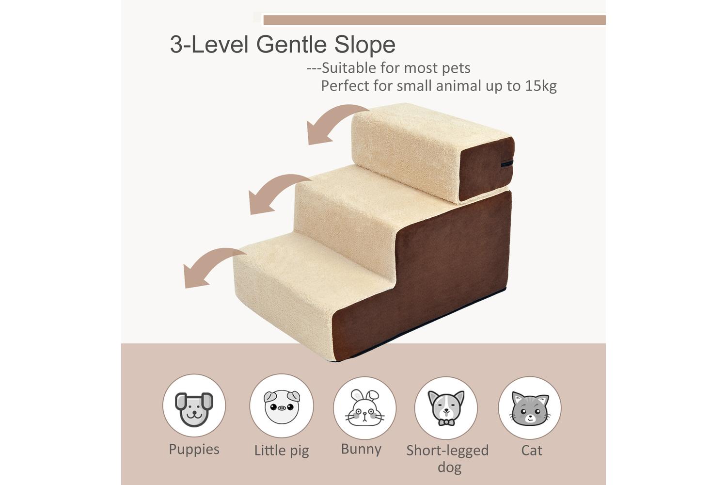 PawHut D06-004 Domestic Pets Deluxe Sponge 3-Step Staircase | Beige-6