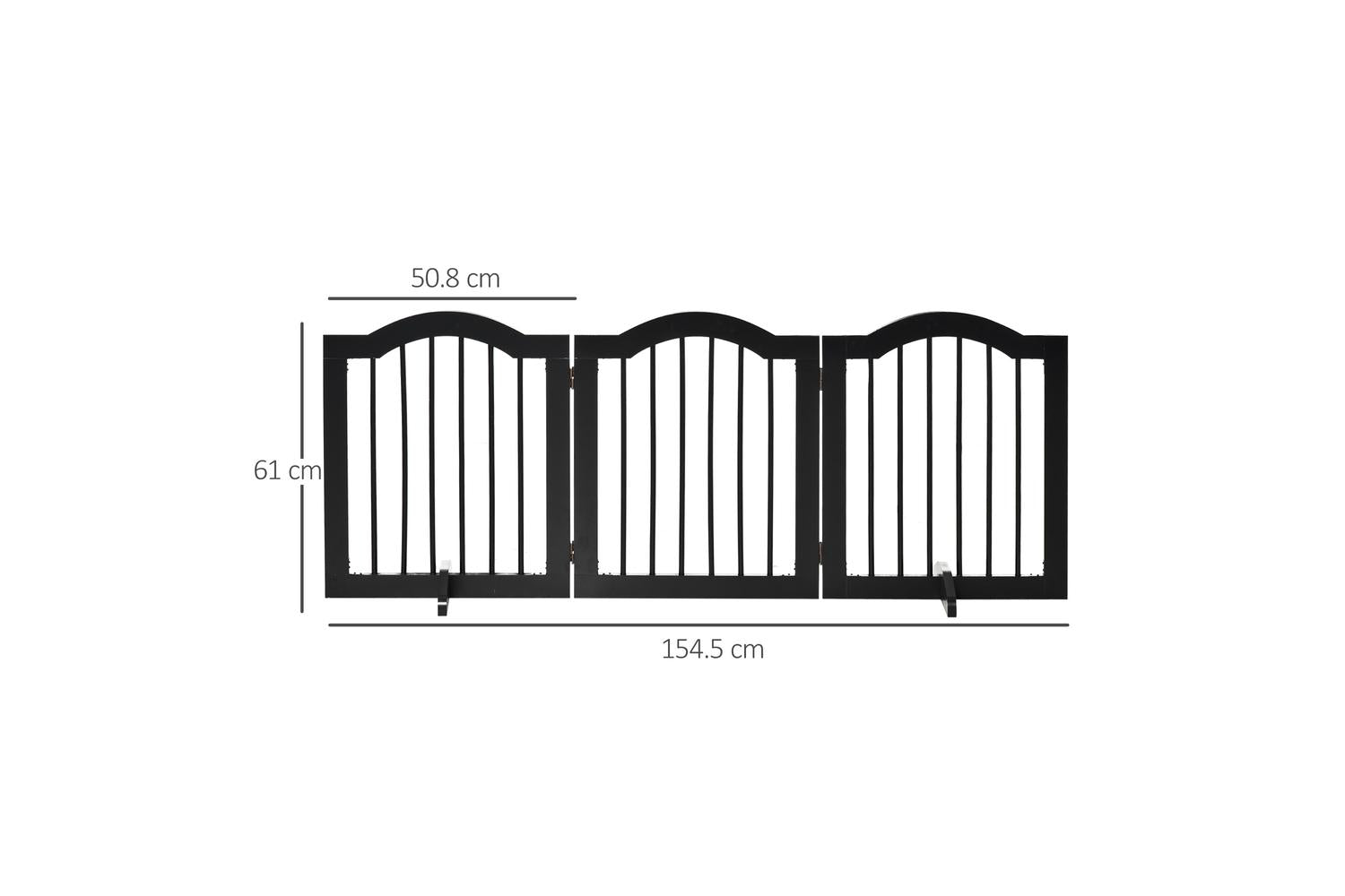 PawHut D06-048V01BK Freestanding Wood 3 Panels Dog Gate | Black-2