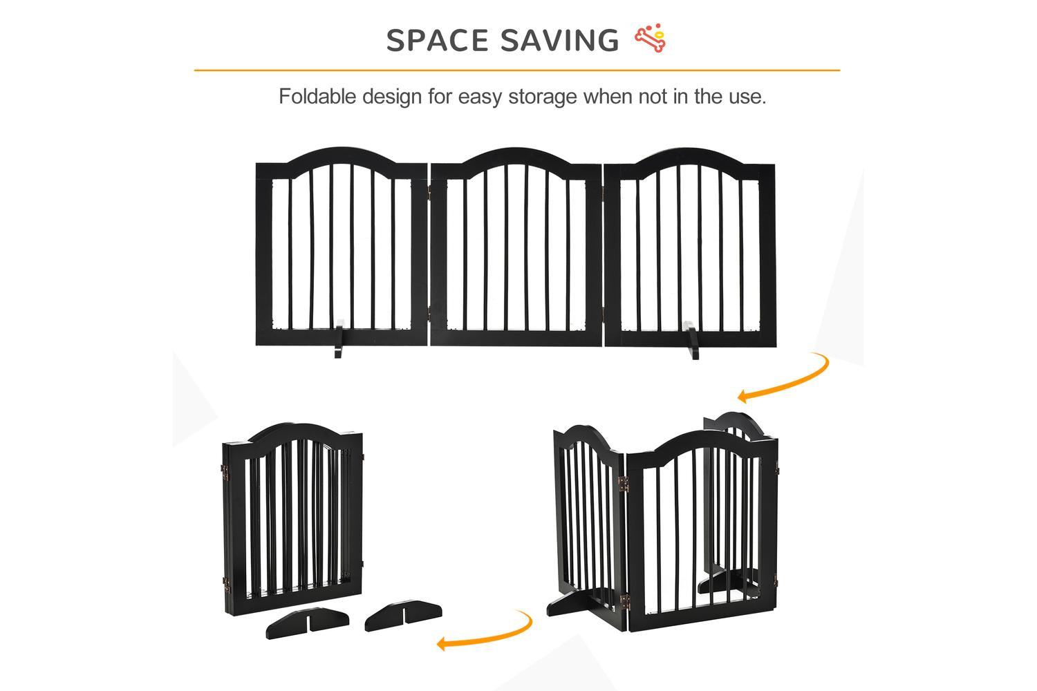 PawHut D06-048V01BK Freestanding Wood 3 Panels Dog Gate | Black-4