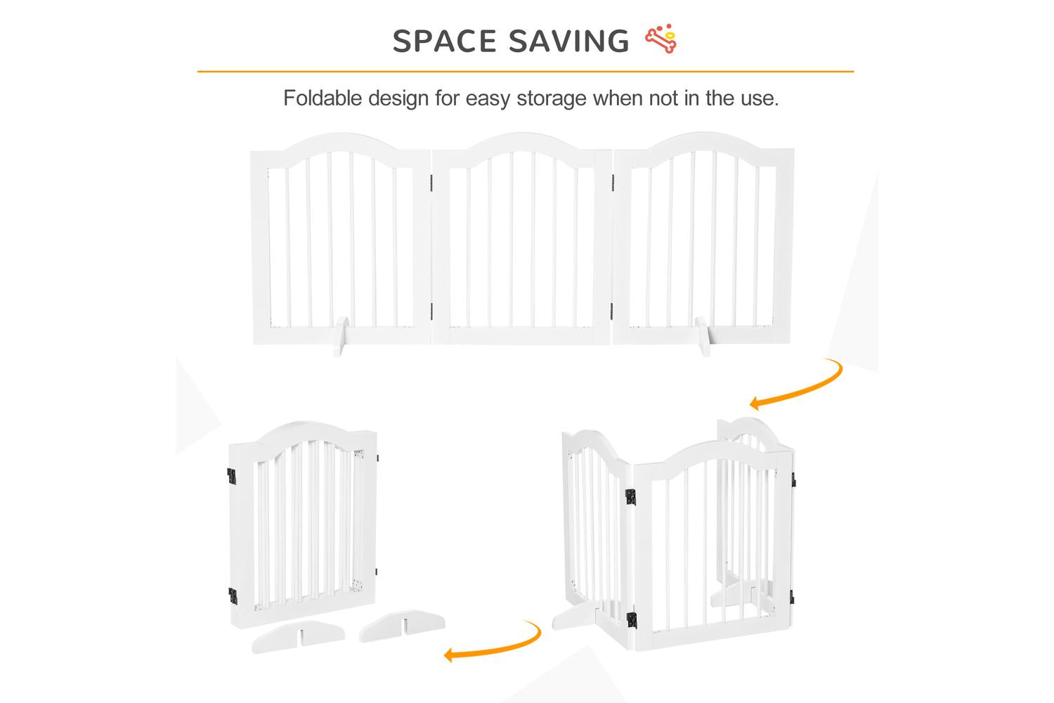 PawHut D06-048V01WT Freestanding Wood 3 Panels Dog Gate | White-4