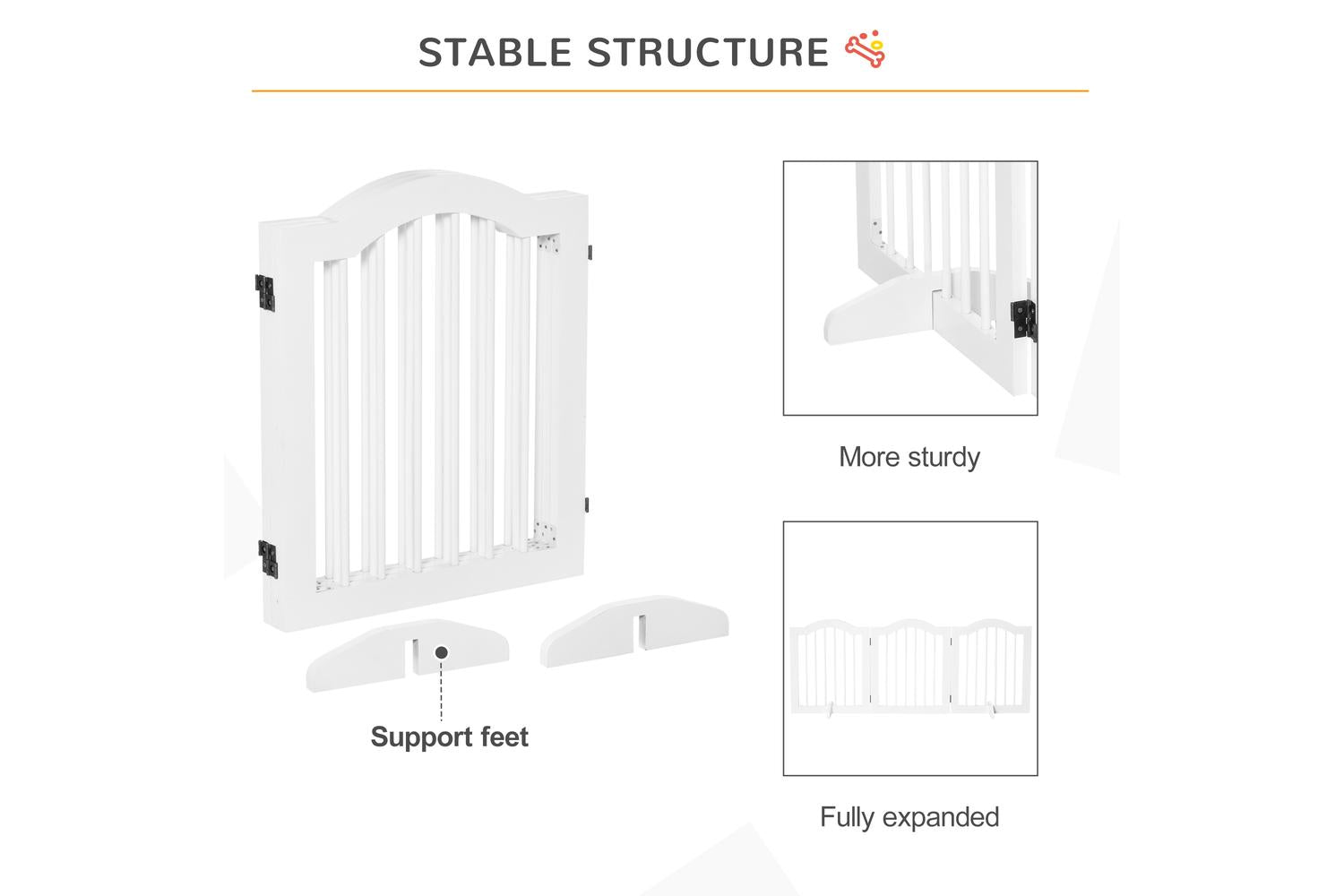 PawHut D06-048V01WT Freestanding Wood 3 Panels Dog Gate | White-6