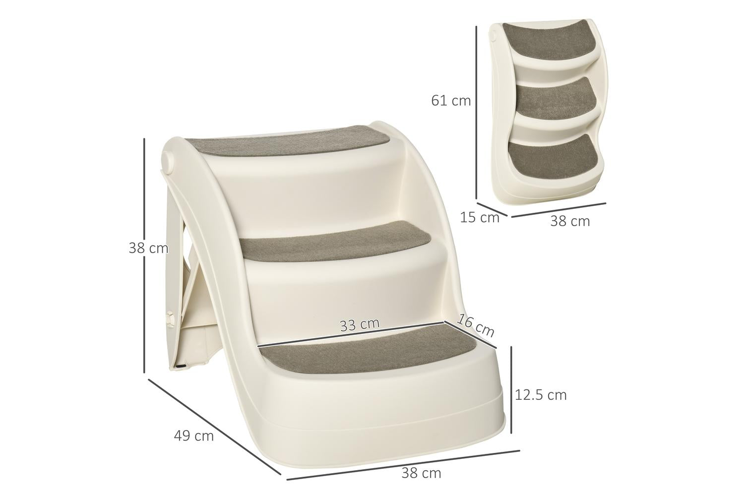 PawHut D06-050V01CW Foldable Pet Stairs with Non-slip Mats | Cream-2