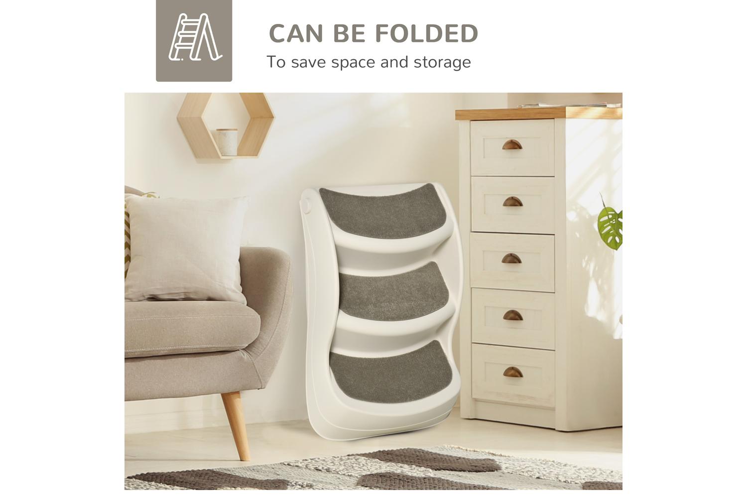 PawHut D06-050V01CW Foldable Pet Stairs with Non-slip Mats | Cream-4