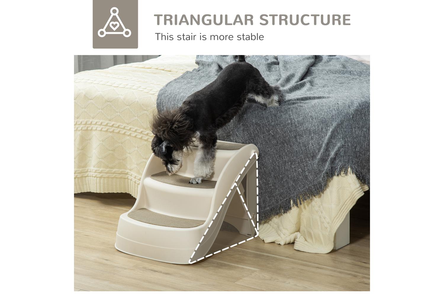 PawHut D06-050V01CW Foldable Pet Stairs with Non-slip Mats | Cream-5