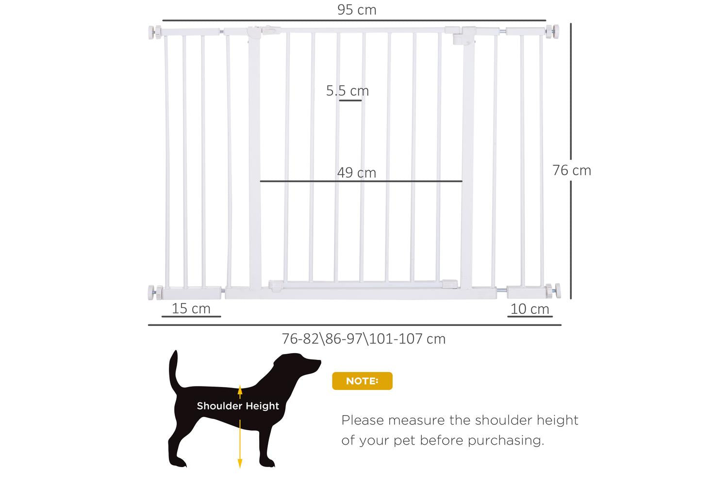 PawHut D06-058 Pressure Fitted Dog Safety Gate | White-2