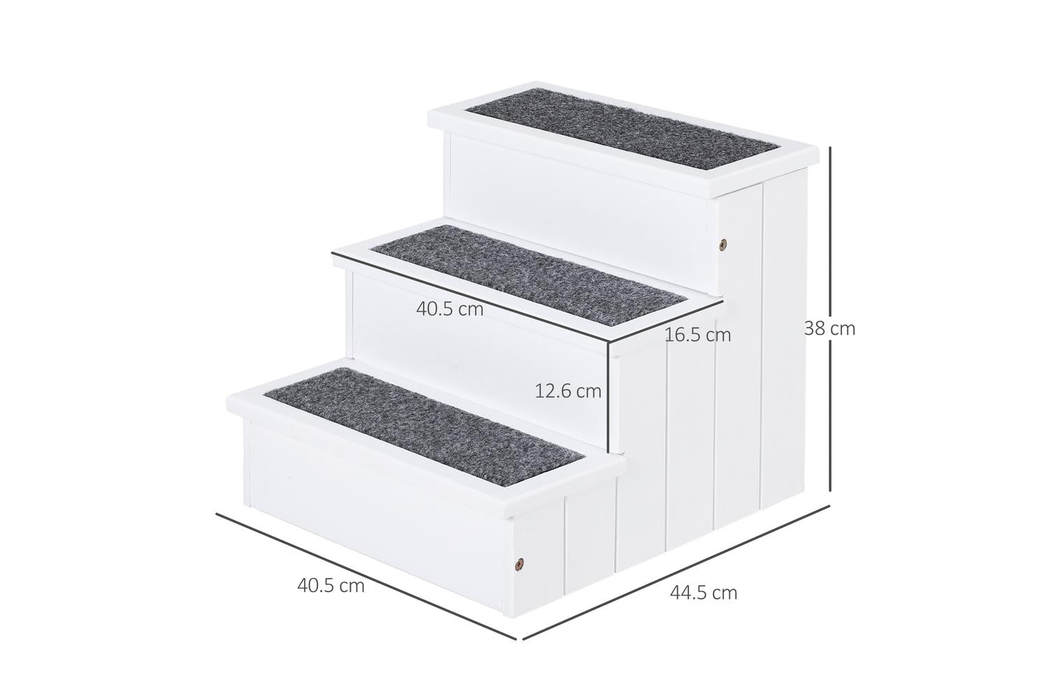 PawHut D06-065WT 3-step Pet Stairs Ramp Wood | White-2
