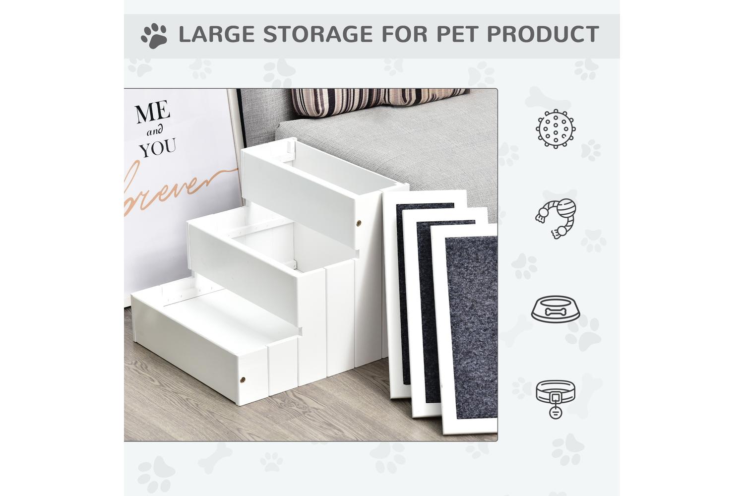 PawHut D06-065WT 3-step Pet Stairs Ramp Wood | White-3