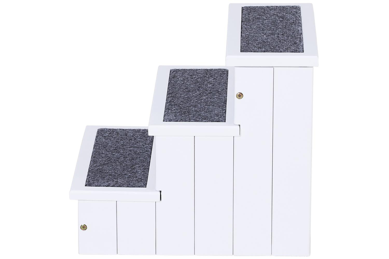 PawHut D06-065WT 3-step Pet Stairs Ramp Wood | White-7