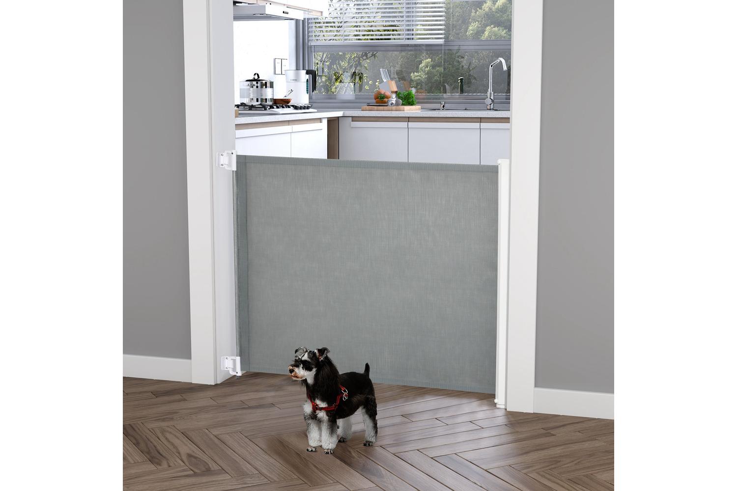 Pawhut D06-071V01 Dog Retractable Safety Gate | Grey
