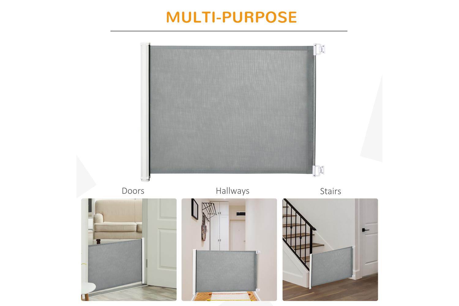 Pawhut D06-071V01 Dog Retractable Safety Gate | Grey-3