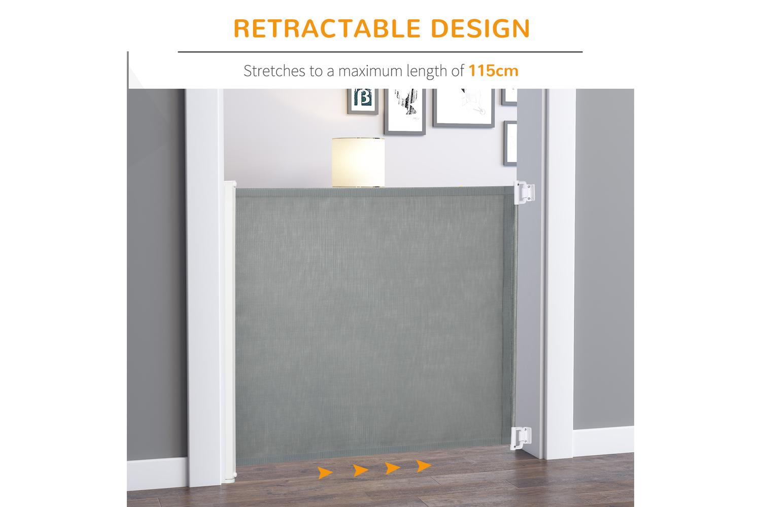 Pawhut D06-071V01 Dog Retractable Safety Gate | Grey-4