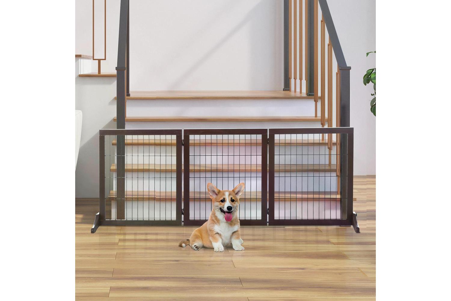 Pawhut D06-080 Indoor Foldable 3 Panel Dog Safety Gate | Brown