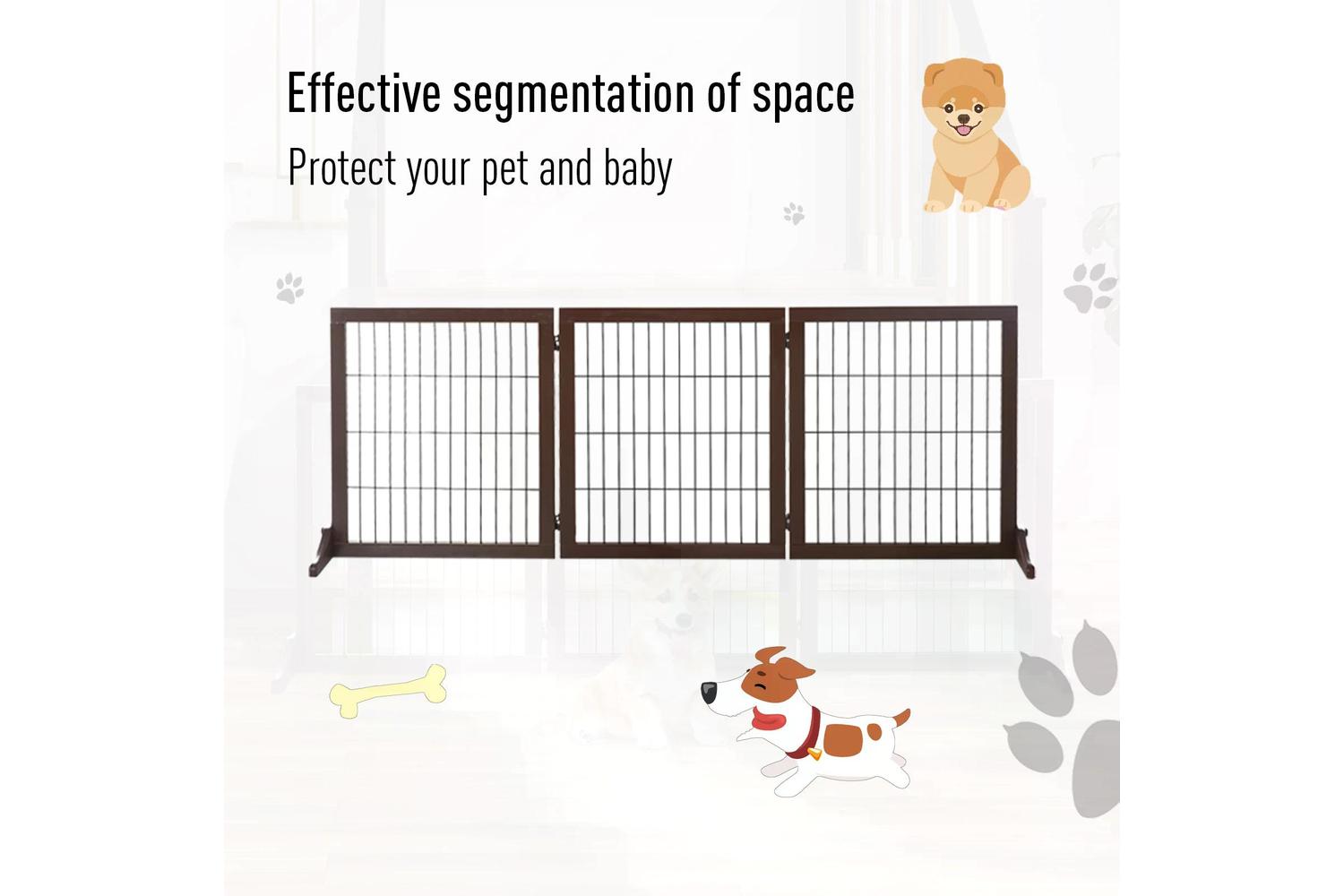 Pawhut D06-080 Indoor Foldable 3 Panel Dog Safety Gate | Brown-3