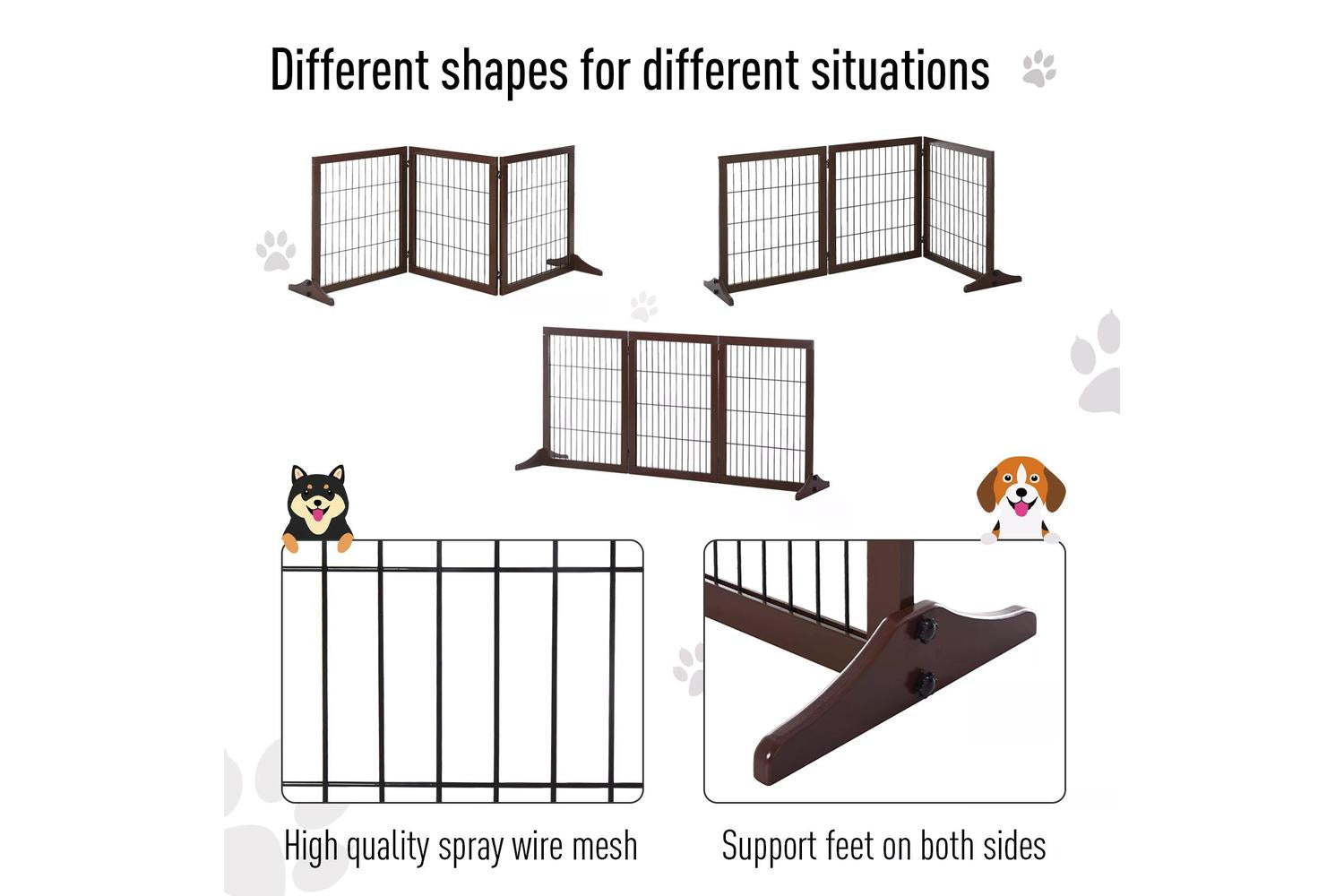 Pawhut D06-080 Indoor Foldable 3 Panel Dog Safety Gate | Brown-4