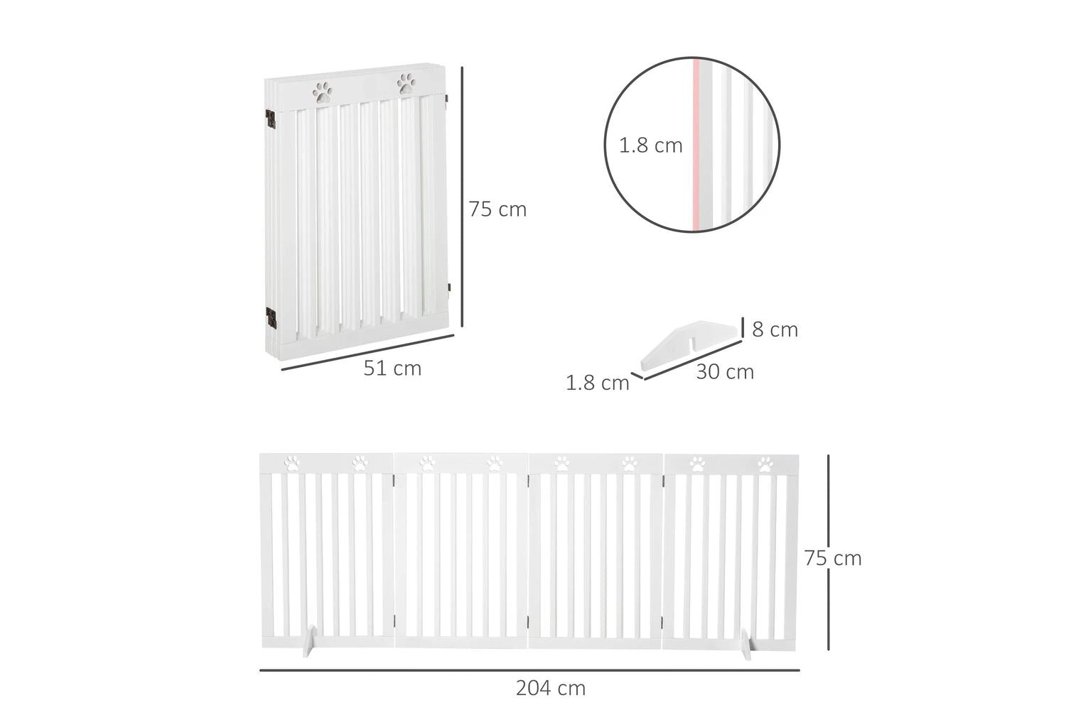 Pawhut D06-085 Foldable Freestanding Dog Safety Barrier with Support Feet | White-2