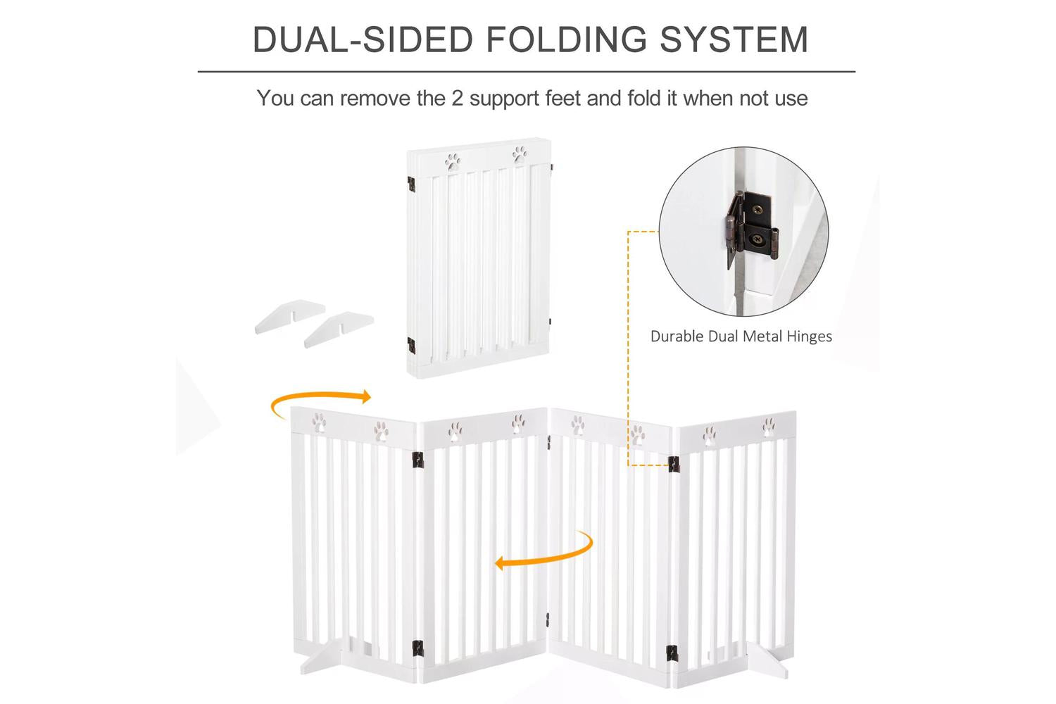 Pawhut D06-085 Foldable Freestanding Dog Safety Barrier with Support Feet | White-3